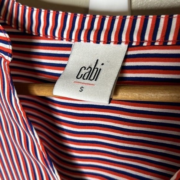 CAbi 5335 Franklin Striped Long Sleeve Spilt V Neck Blouse - Picture 6 of 14